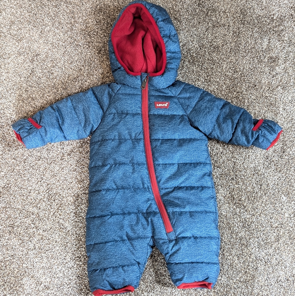 Levi’s Baby Puffer Snowsuit | Size 3M | Blue & Red | Winter Essential